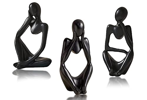 GWSNIO 3-teiliges abstraktes Denker-Statue-Set Mini-Statue aus Kunstharz für modernes Zuhause, Büro, Wohnzimmer, Schreibtisch, Dekoration (schwarz) von GWSNIO