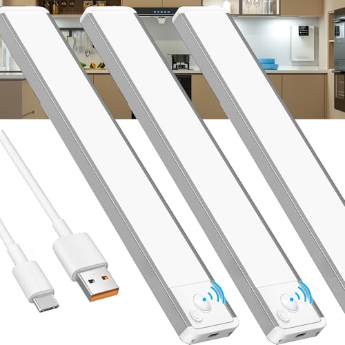 GWULC 6000K Weiß 20CM 3 Stück Schrankbeleuchtung Unterbauleuchte Küche LED Bewegungsmelder Licht Akku Lampe von GWULC