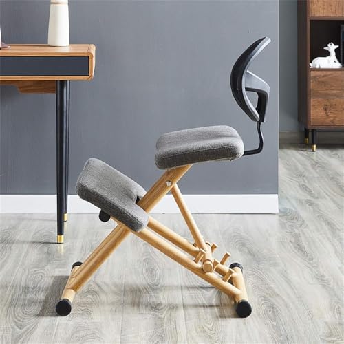 GWWBD Kniestuhl mit Rückenlehne, korrigierendes Sitzen, verbessert die Körperhaltung, Studentenstuhl, ergonomischer hölzerner, verstellbarer abgewinkelter Sitzhocker, für Zuhause, Büro, Studio von GWWBD