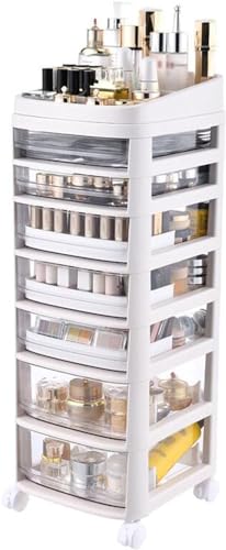 GWWBD Kosmetik-Organizer, Badezimmer-Aufbewahrungsschrank mit mehrschichtigen, transparenten Schubladen und Rollen, freistehend, schmal, hoher Schrank mit Regalen für Wohnzimmer, Schlafzimmer, Zimmer GWWBD Kosmetik-Organizer, Badezimmer-Aufbewahrungsschrank mit mehrschichtigen, transparenten Schubladen und Rollen, freistehend, schmal, hoher Schrank mit Regalen für Wohnzimmer, Schlafzimmer, Zimmer von GWWBD