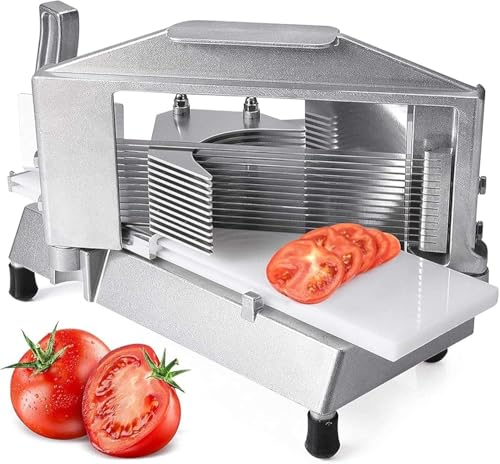 Kommerzieller Tomatenschneider, manueller Obstschneider, Mehrzweck-Gemüsehobel, robuster Tomatenschneider mit austauschbaren Edelstahl-Klingen mit integriertem Schneidebrett (Größe: 4,7 mm) von GWWBD