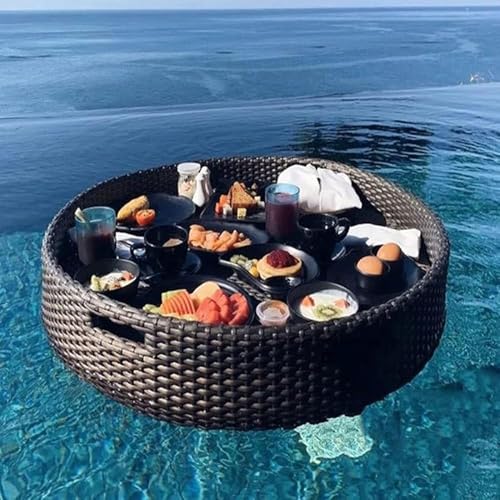 Tray Floating Rattan,Swimming Pool Floating,Oval Tablett Rattan,Rattan Gewebtes Serviertablett Schwimmendes Frühstückstablett Im Außenpool Für Pool Beach Party(Size:80x20cm,Color:Schwarz) von GWWBD