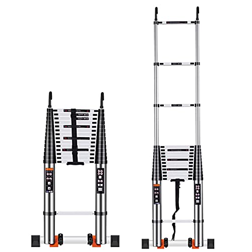 Teleskopleiter für den Außenbereich, 6 m, 5,5 m, 5 m hoch, Aluminium-Verlängerungsleitern mit Haken und Stabilisatorstange, für Wohnmobil, Dachboden, Haus und Dachboden, 150 kg Kapazität (Größe: 5 m) von GWWGWW