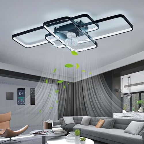 120W Groß Ventilator Mit Licht Modern Dimmbar LED Deckenventilator Mit Beleuchtung Und Fernbedienung/APP Reversibel 6 Gang Timer Leise Lampe Mit Ventilator Für Wohnzimmer Schlafzimmer-Black||102cm von GWYAJTU