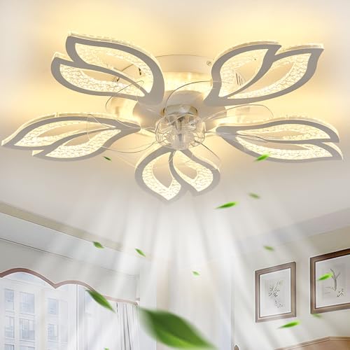 Design Deckenventilator Mit Beleuchtung Und Fernbedienung, LED Dimmbar Leise Deckenlampe Mit Ventilator, Reversible 6 Gang Timer Blume Ventilator Mit Licht Für Schlafzimmer von ‎GWYAJTU