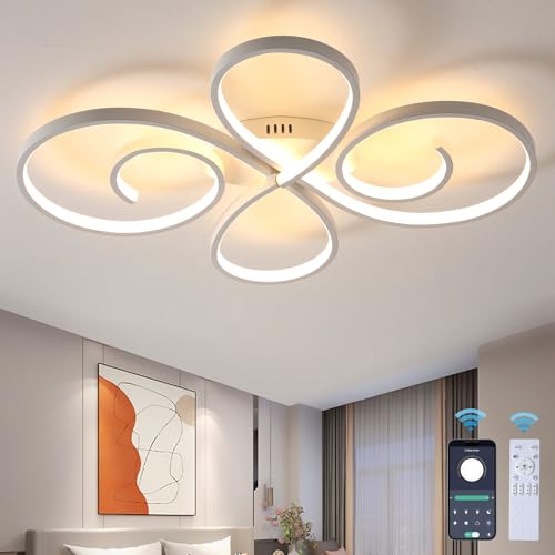 GWYAJTU 70CM Moderne Deckenleuchte Mit Fernbedienungs-App, LED Dimmbar Deckenlampe Mit Timer, Helligkeitsregelung, Memory-Funktion, 58 W, 5000 Lumen Lampen Für Wohnzimmer Und Schlafzimmer, Weiß von GWYAJTU