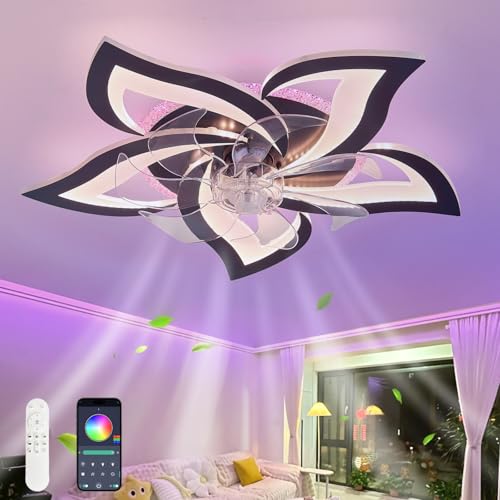 GWYAJTU RGB Deckenventilator Mit Licht Und Fernbedienung, Variable Farbe, Reversibel Deckenventilator Mit Beleuchtung 6 Gang, Leise Led Dimmbar Ventilator Lampe FüR Kinderzimmer-Schwarz von GWYAJTU