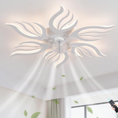 GWYAJTU Schlafzimmer Deckenventilator Licht Mit Fernbedienung APP,LED Dimmbar Lampe Mit Ventilator Mit Memory Funktion,6 Gang Reversibel Blume Ventilator Mit Licht Mit Timer Für Wohnzimmer, Weiß von GWYAJTU