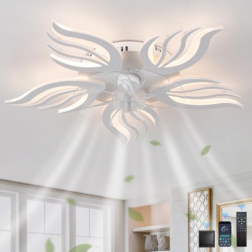 GWYAJTU Schlafzimmer Deckenventilator Licht Mit Fernbedienung APP,LED Dimmbar Lampe Mit Ventilator Mit Memory Funktion,6 Gang Reversibel Blume Ventilator Mit Licht Mit Timer Für Wohnzimmer, Weiß GWYAJTU Schlafzimmer Deckenventilator Licht Mit Fernbedienung APP,LED Dimmbar Lampe Mit Ventilator Mit Memory Funktion,6 Gang Reversibel Blume Ventilator Mit Licht Mit Timer Für Wohnzimmer, Weiß von GWYAJTU
