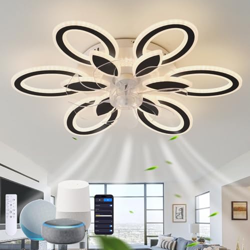 LED Lampe Mit Ventilator Leise Reversibel Deckenleuchte Mit Ventilator, Dimmbar Deckenventilator Mit Beleuchtung kompatibel Compatible Google Assistant/Alexa Für Schlafzimmer Wohnzimmer, Schwarz LED Lampe Mit Ventilator Leise Reversibel Deckenleuchte Mit Ventilator, Dimmbar Deckenventilator Mit Beleuchtung kompatibel Compatible Google Assistant/Alexa Für Schlafzimmer Wohnzimmer, Schwarz von GWYAJTU