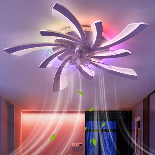 RGB Deckenventilator Mit Beleuchtung Und Fernbedienung Leise, Moderne Blume Ventilator Lampe LED Dimmbar, 6 Gang DC Motor Reversibler Deckenlampe Mit Ventilator Für Schlafzimmer Wohnzimmer-White von GWYAJTU