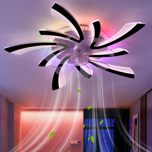 RGB Deckenventilator Mit Beleuchtung Und Fernbedienung Leise, Moderne Blume Ventilator Lampe LED Dimmbar, 6 Gang DC Motor Reversibler Deckenlampe Mit Ventilator Für Schlafzimmer Wohnzimmer-Black von GWYAJTU
