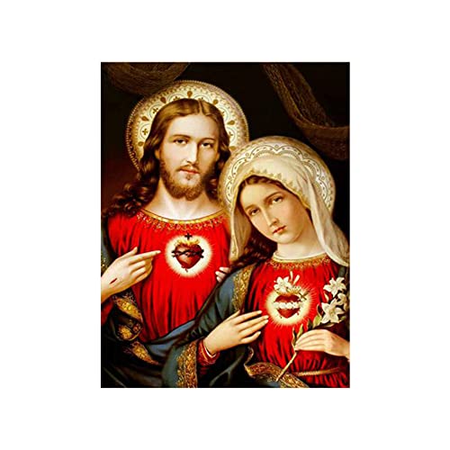 GWYDYB DIY 5D Diamond Painting by Number Kits Heiliges Herz Jesu Jungfrau Maria Farbe mit Diamanten Kunstbedarf Leinwand Wanddekor 40×50cm von GWYDYB