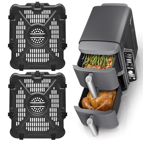 GWYXC Luftfritteuse Ersatzteile für Ninja SL201 SL401 SL451 Doppelstapel XL 2 Behälter Luftfritteuse, 2 Stück Lebensmittelqualität Air Fryer Zubehör Grillpfanne Platte Crisper Plate Rack Tray mit von GWYXC