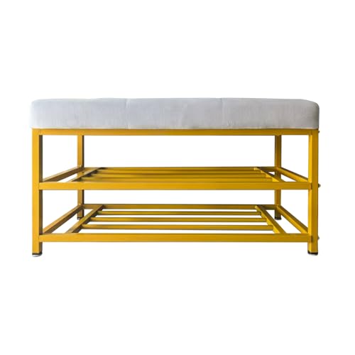 GWZHQIF Doppeldecker Schuhbank,Multifunktionales Schuhregal mit Gepolstertem Sitz,mit Metallfüßen,geeignet für Flure Schlafzimmer Und Wohnzimmer(Size:100 * 35 * 45cm) von GWZHQIF