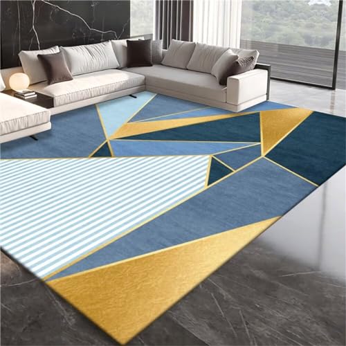 GX-YJX Bürostuhl Unterlage Teppich Teppich Ornament Pflegeleichter moderner gelb-Blauer Wohnzimmerteppich Anti-Milben-Teppich Sitzecke Teppich 135X190CM von GX-YJX