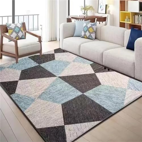 GX-YJX Kleiner Teppich Mädchen Teppich Kinderzimmer Grau-Blauer Wohnzimmerteppich mit geometrischem Design, pflegeleicht Deko Für Zimmer 180X200CM von GX-YJX