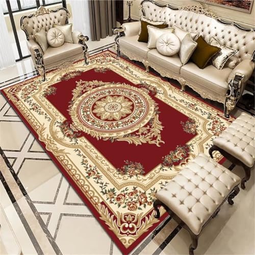 GX-YJX Rutschfeste Matte für Teppiche, weicher Teppich, luxuriös, traditioneller Blumen-Teppich, Erwachsenen-Teppich, Wohnzimmer, Rot, 150 x 170 cm von GX-YJX