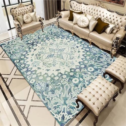 GX-YJX Rutschfester Teppich, antiallergisch, natürlich, minimalistisch, Blumenteppich, Garderoben-Teppich, Blau, 120 x 150 cm von GX-YJX