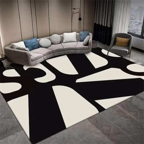 GX-YJX Schlafzimmer-Zubehör, klassischer schwarz-weißer Teppich, modern, unabhängige Dekoration, Ästhetik, leicht zu waschen, Schwarz, 160 x 200 cm von GX-YJX
