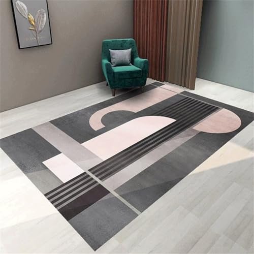 GX-YJX Teppich Junge Rosa Schlafzimmerteppich Geometrischer Stil Teppich Waschbar Langer Teppich Silber 180X280Cm von GX-YJX