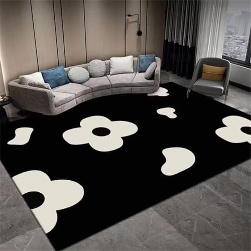 GX-YJX Vintage-Teppich, pflegeleicht, moderner Wohnteppich, weiß, schlichter Blumen-Teppich, Schwarz, 180 x 250 cm von GX-YJX