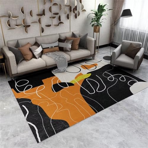 GX-YJX Waschbarer Teppich, schwarz, Wohnzimmerteppich, gestreift, abstrakter Teppich, frisch, praktisch, 180 x 250 cm, Orange von GX-YJX