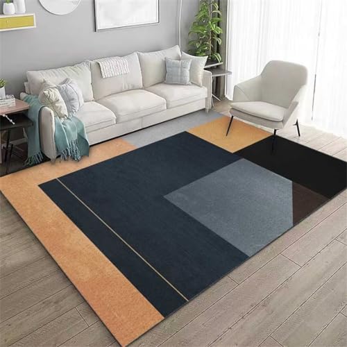 GX-YJX Weiche Teppiche für Schlafzimmer, schwarzer Studio-Teppich, Innengeometrie, Tagesdecke, weicher Wasserwaschteppich, Gelb, 200 x 240 cm von GX-YJX