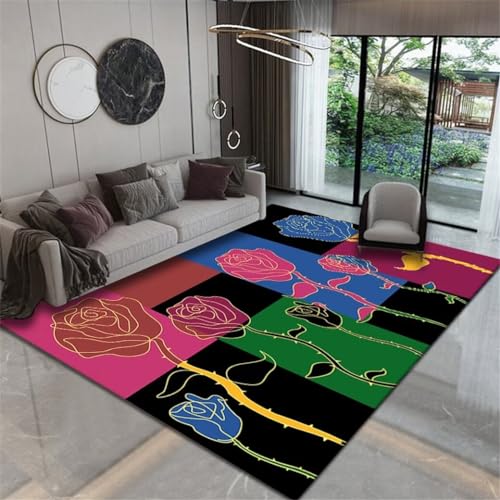 GX-YJX Wohnzimmer Sofa Teppich Carpet Living Room Farbige Zimmerteppiche mit klassischen Blumen Gewaschene Teppiche in Esszimmern Mobel Fur Wohnzimmer 160X200CM von GX-YJX