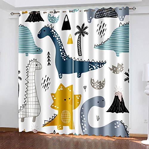 GXCBLK Gardinen Wohnzimmer Schlafzimmer 3D Druck Cartoon-Tier-Dinosaurier Muster Blickdichter Vorhang Verdunkelungsvorhänge 117X230Cm 2Er Set Ösenvorhang Fensterdekoration Vorhänge Blickdicht von GXCBLK