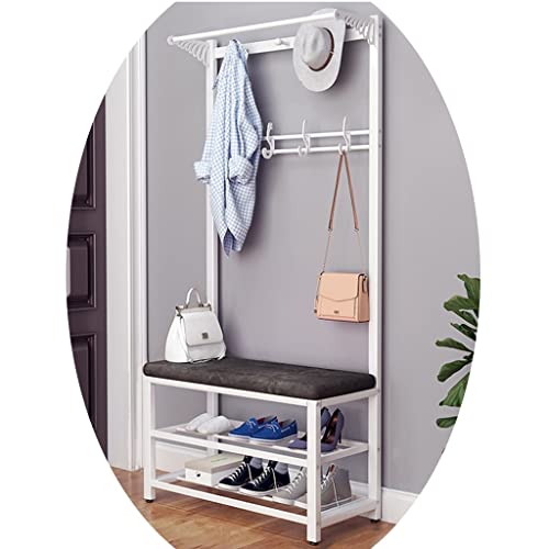 GXFWJD Garderobenständer Mit Sitzbank Kleiderständer Garderobe Stabil Metall Kleiderhaken Schuhregal Ablagen Kleiderhaken Industriestil Für Flur Wohnzimmer (Color : White graey, Size : 80x170cm) von GXFWJD