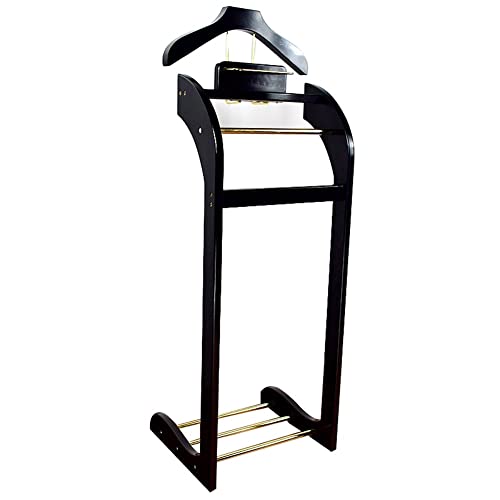 GXFWJD Holz-Kleiderschrank-Herrendiener, Kleiderständer, Anzuggarderobe, Herrendiener mit Hosenstange, Jackenaufhänger, Tablett, Organizer, Krawattengürtelhaken und Schuhregal (schwarz) von GXFWJD