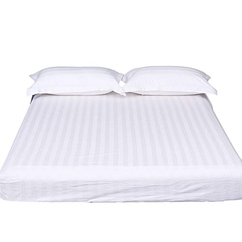 GXFWJD Spannbetttuch Superweiches Baumwolle Bettlaken Weiß Gestreift Satin Spannbettlaken Mit RundumGummizug Luxus Damast Bettwäsche Höhe：25cm (Color : White, Size : 200x200x25cm) von GXFWJD