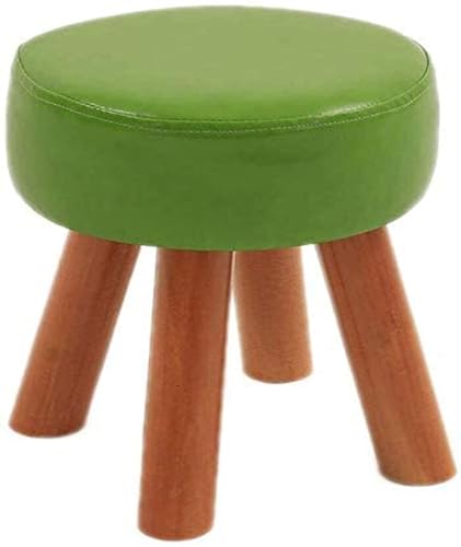 Aufbewahrungshocker, runder Holz-Ledersitz, Couch-Pouf-Stuhl, Hocker für Zuhause, gepolstert (Farbe: Grün, Größe: 28 x 28 x 32 cm) von GXGGXG