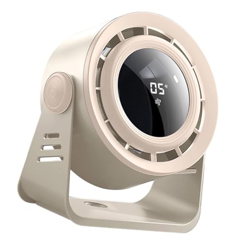 GXGSDM Tischventilator, tragbarer Ventilator, Wand- und Desktop-2-in-1, 5 Arten von Windgeschwindigkeiten, LED-Touchscreen-Display mit einem Klick, 1800-mAh-Akku,mit Power-Display-Funktion(Beige) von GXGSDM