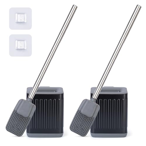 GXGXY Klobürste Schwarz，2er Set Toilettenbürsten Silikon Edelstahl, WC bürste für Badezimmer oder Gäste-WC Wandmontage & Stehen von GXGXY