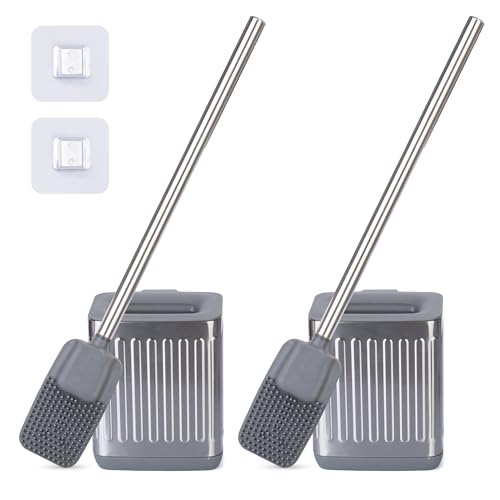 GXGXY Klobürste Silber，2er Set Toilettenbürsten Silikon Edelstahl, WC bürste für Badezimmer oder Gäste-WC Wandmontage & Stehen von GXGXY
