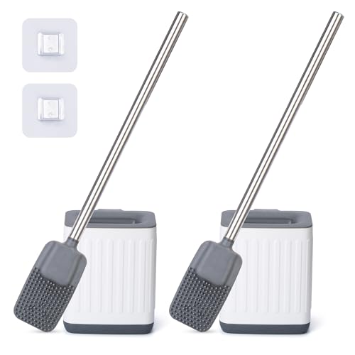 GXGXY Klobürste Weiß，2er Set Toilettenbürsten Silikon Edelstahl, WC bürste für Badezimmer oder Gäste-WC Wandmontage & Stehen von GXGXY