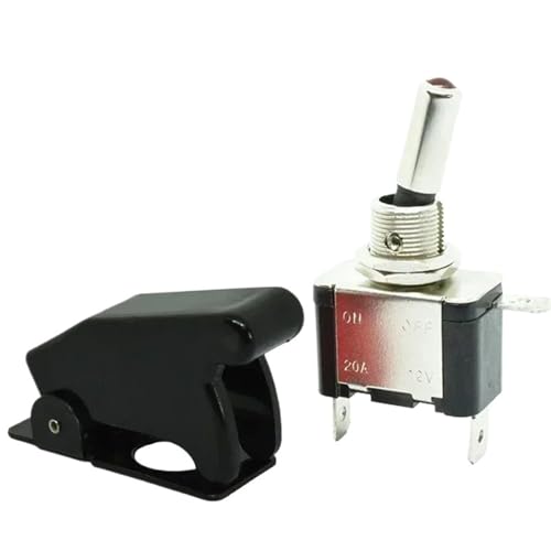 Auto Car Boat Truck 12V LED Toggle Switch Light Illuminated 3pin ON Off 20A with Safety Aircraft Flip Up Cover Guard Red Green(Black Cover) von GXHOVYKWP