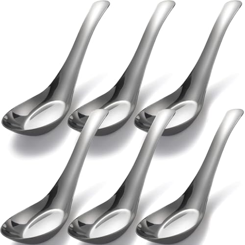 6 Stück Suppenlöffel, SUS304 Edelstahl Löffel Chinesische Suppenlöffel asiatische Suppenlöffel Set von 6 Abendessen Löffel für Pho Wonton Knödel Bouillon Dessert Getreide Miso 6 Stück Suppenlöffel, SUS304 Edelstahl Löffel Chinesische Suppenlöffel asiatische Suppenlöffel Set von 6 Abendessen Löffel für Pho Wonton Knödel Bouillon Dessert Getreide Miso von GXIQYL