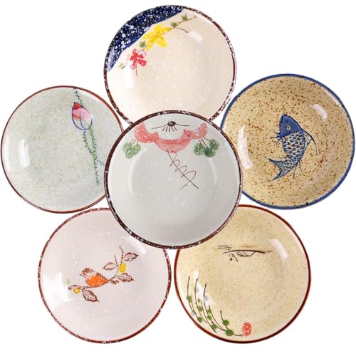 GXIQYL 6 PCS Keramik Dipschalen,Gewürzschalen Klein Soja Saucenschälchen,Dipschälchen,Tapas Schalen Set Snackschalen Dipschalen Set Bowl für Sushi Snack Öl Soja Sauce von GXIQYL