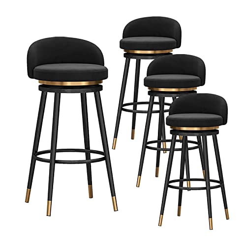 GXJBGYUSFT Drehbare Stühle, 4er-Set, hoher Hocker mit niedriger Rückenlehne, Moderne Küchen-/Esszimmerstühle mit goldenem Metallfuß, Samtpolsterung für Esszimmer, Wohnzimmer, Kneipe, Schwarz von GXJBGYUSFT