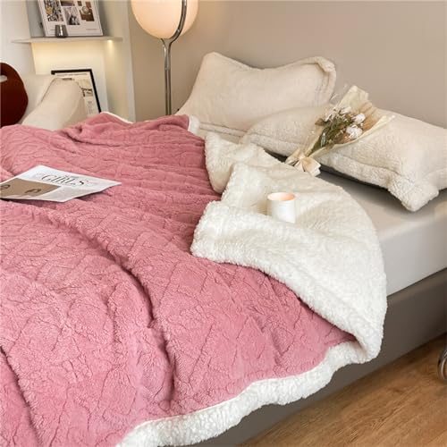 GXJIXf Thickened Imitation Cashmere Throw Blanket, Thick Fleece Throw Blanket, Fluffy Thick Coral Velvet Flannel Air Conditioning Blanket for Couch, Bed, Travel, Camping (Pink,59 * 78.7in) von GXJIXf