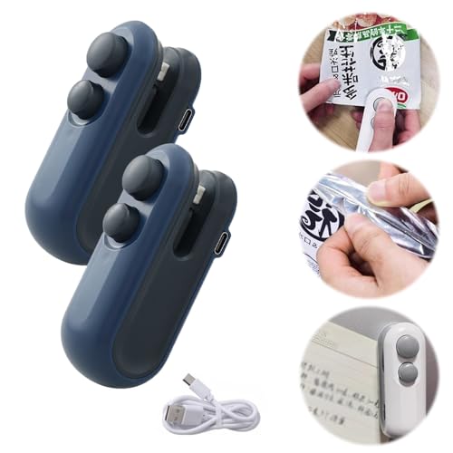 Mini Bag Sealer with Cutter and Magnet, Handheld Snack Bag Sealer, Portable & Rechargeable, for Plastic Bag Food Storage (2pcs blue) von GXJIXf