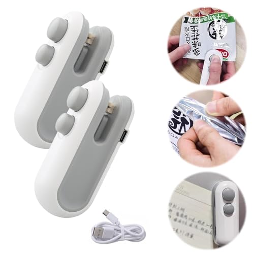 Mini Bag Sealer with Cutter and Magnet, Handheld Snack Bag Sealer, Portable & Rechargeable, for Plastic Bag Food Storage (2pcs white) von GXJIXf