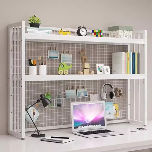 GXLBDK 2-Stöckiges Schreibtisch-Bücherregal, Organizer Tischregal Für Computertisch, Holz-Arbeitsplatte Computer-Desktop-Bücherregal Für Zuhause,Weiß,37.4in von GXLBDK