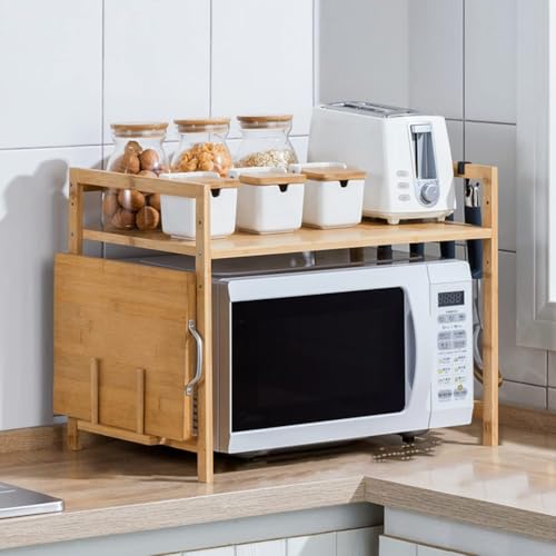 GXLBDK Bamboo Mikrowellenständer Mikrowellenhalte Mit Schneidebrettständer Und 4 Hacken, Multifunktional Holz Mikrowellenhalterung Für Küchen,Braun,One Floor von GXLBDK