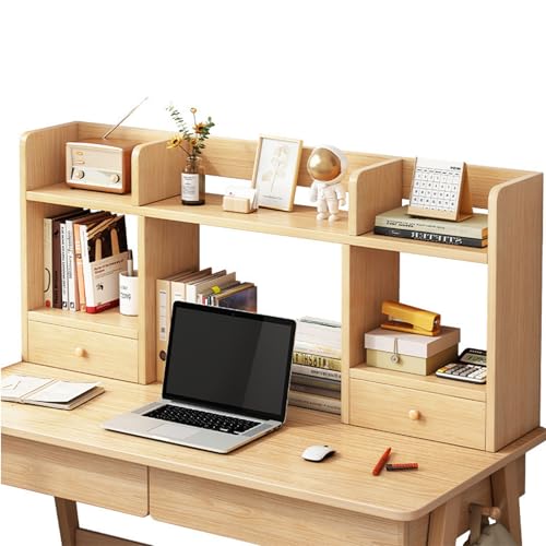 GXLBDK Desktop Bücherregal Computer, Holz Tischhutch Mit 5 Regalen Und 2 Schubladen, 2-Stufiges Aufbewahrungsregal Zur Anzeige Für Das Home Office,Wood Color,39 * 6 * 20in von GXLBDK
