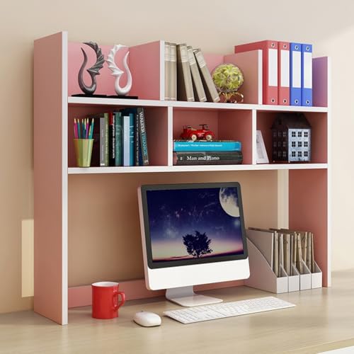 GXLBDK Holz-Desktop-Bücherregal, freistehender Schreibtischhutch für das Wohnheimzimmer, mit 6 Regalen für den Schreibtisch, Bücherregal,Rosa,35x8x24in von GXLBDK