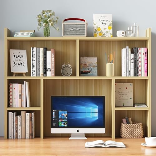 GXLBDK Holz Schreibtisch Bücherregal, Computer Schreibtisch Aufbewahrungsschrank, Mehrzweck Schreibtisch Hutch, Displayregal für Büro, Studentenwohnheim, Zuhause,Wood Color,43.3 * 35.4 * 7.8in von GXLBDK